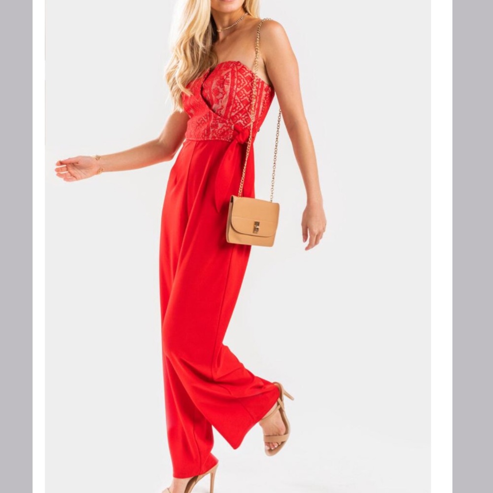 Jumpsuit New Francesca’s Venice Red Strapless